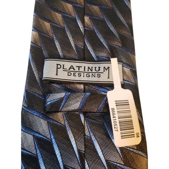NWT Platinum Designs Neck Tie Mens Designer Luxury Gray‎ Blue Geometric Business - Picture 5 of 12